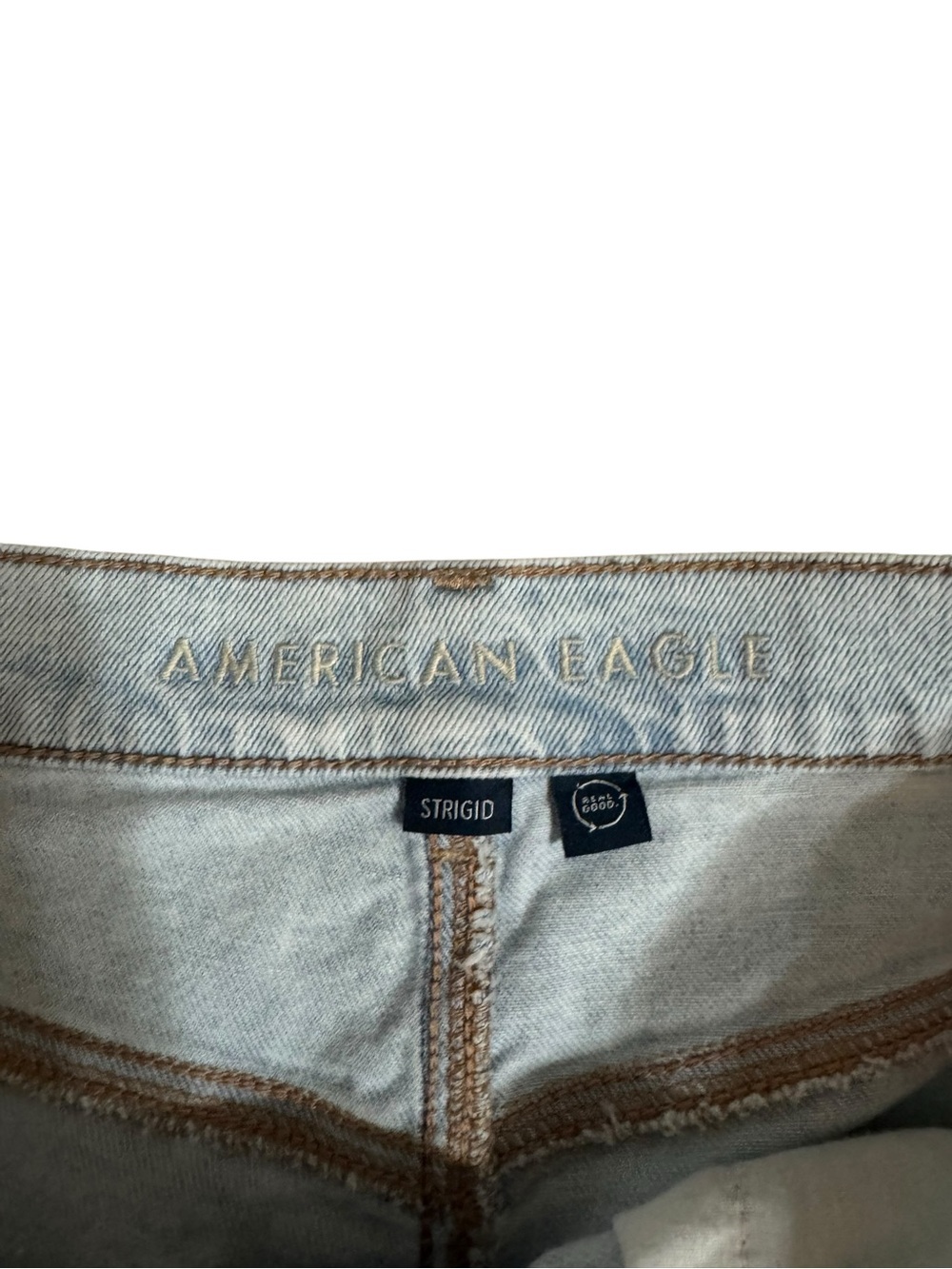 American Eagle Hi Rise Straight Baggy Jeans Size 12 Distressed Cross Over Button - Picture 4 of 7